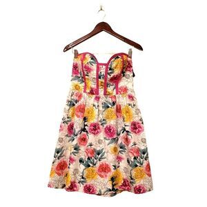 Kandy Kiss Womens Dress White L Strapless Floral  Knee Length